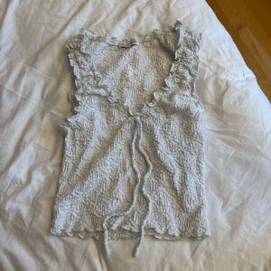 Emory Park Light Gray Ruffle Blouse